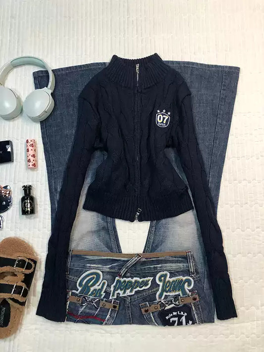Navy Twist Sweater Jacket
