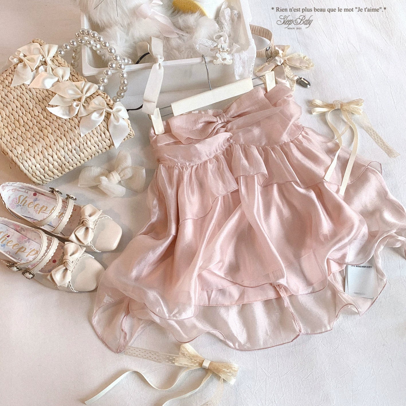 Final-Call Joykik* Sweet Butterfly Bow French-Style Glittering Chiffon Ruffled Pleated Bustier Off-Shoulder Top