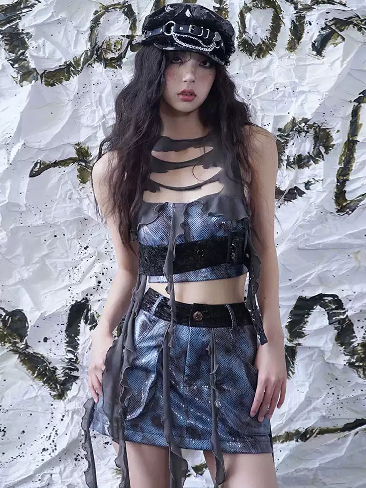 Blue Margaret ripped leather vest