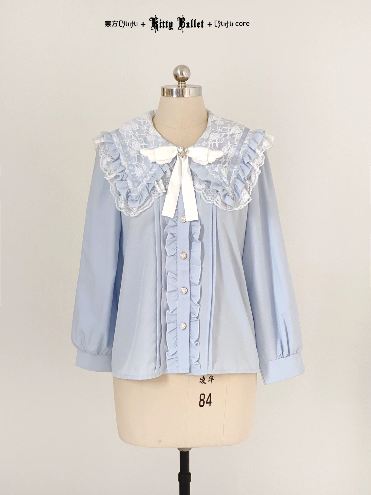 KittyBxllet Original “Lace Revolution” Tie-Strap Off-Shoulder Chiffon Top with Lace Ruffle Hem Long Sleeves