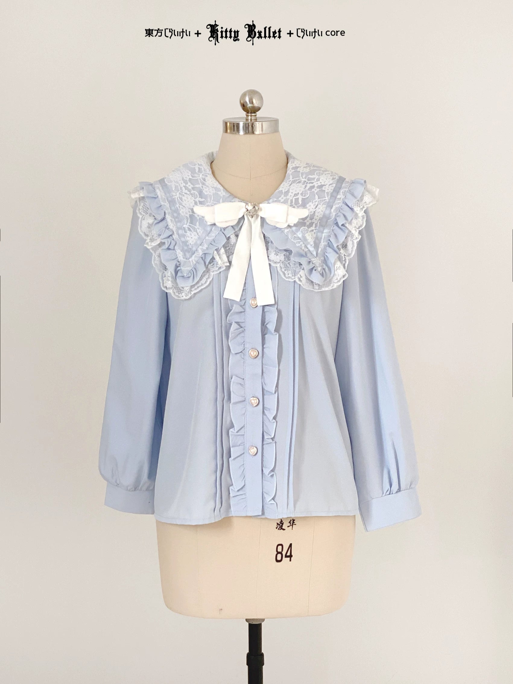 KittyBxllet Original “Lace Revolution” Tie-Strap Off-Shoulder Chiffon Top with Lace Ruffle Hem Long Sleeves