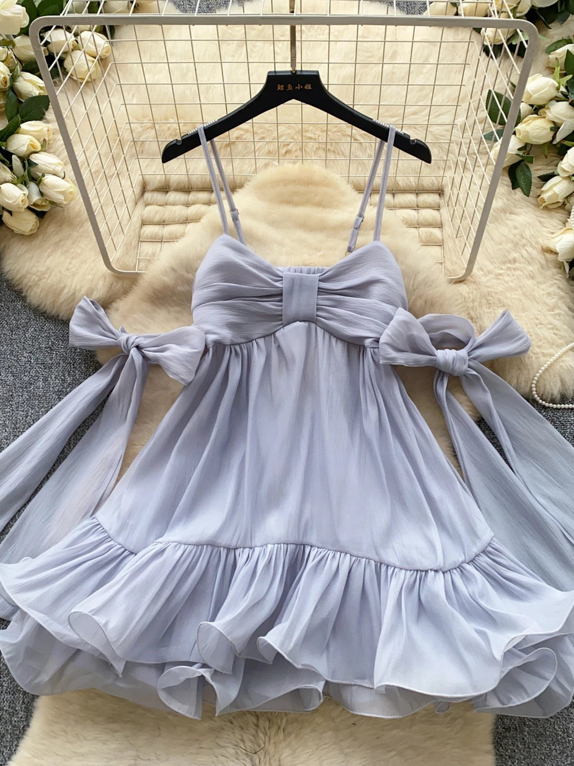 Bow Tie Ruffle Dress | French Girl A-Line Spaghetti Strap Dress for Women