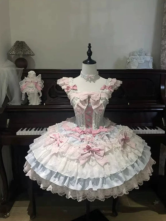 Blue-Pink Ballet-Style Dress Lolita Skirt Jsk Suspender Dress Lace Elegant Princess Dress