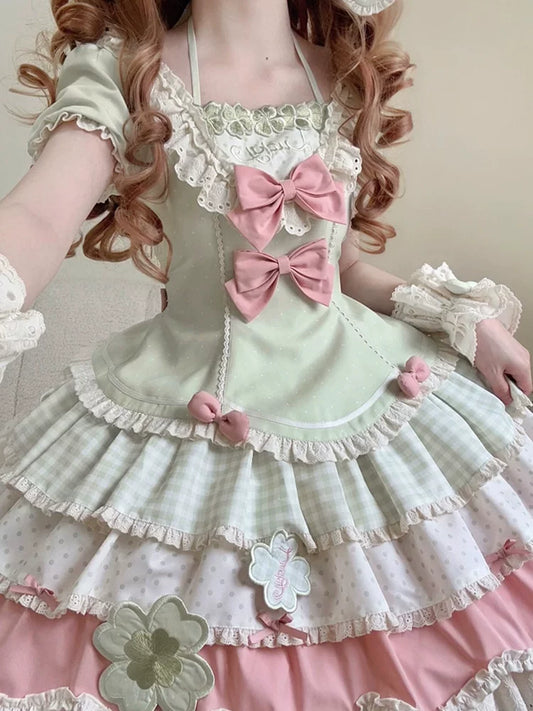 Spring Appointment “Four-Leaf Clover” Embroidered Sweet Little Girl Kawaii Lolita Outfit for Women