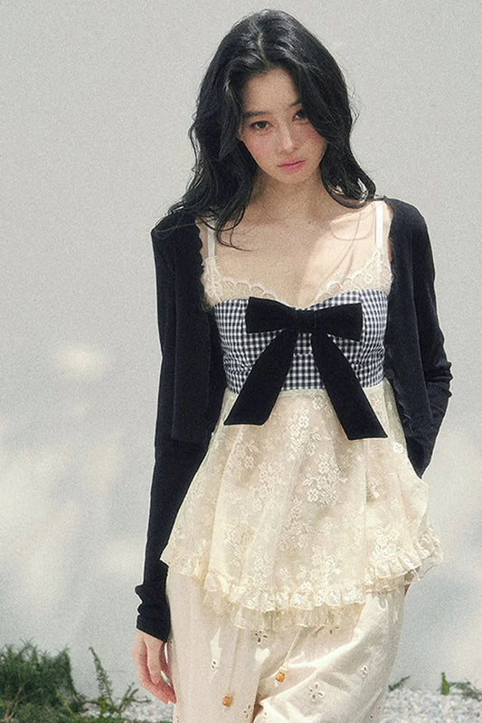 Ribbon Camisole + Slim Cardigan