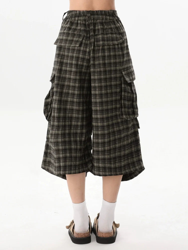 Plaid Culottes with White Bear Patch Detail