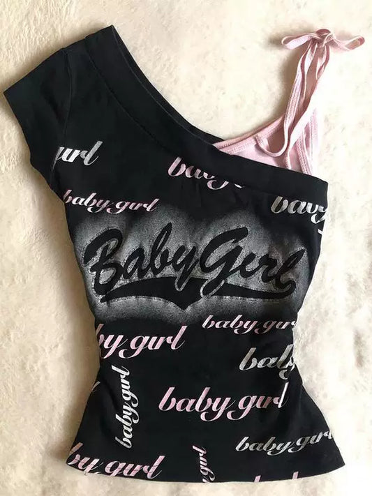 Gothic Rose Original American Vintage Off-Shoulder Floral Print T-Shirt for Women, Unique and Beautiful Slim-Fit Figure-Flattering Cami Top for Summer