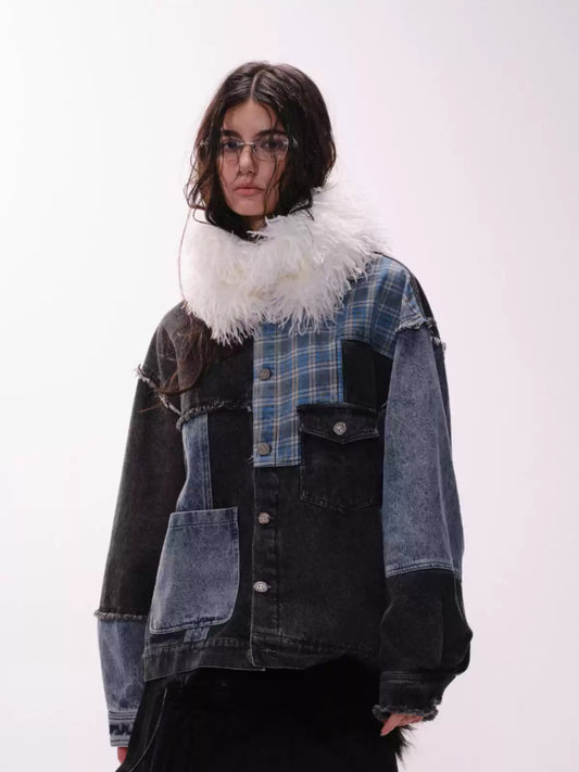American retro splicing denim jacket