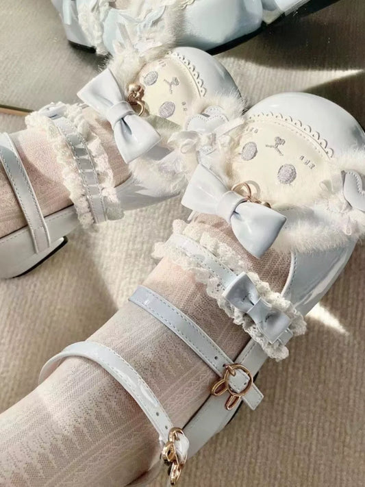 Lolita Mary Jane Shoes for Women, Japanese Kawaii JK Soft Girl Style, Autumn New Thick-Soled Lace-Up Bow Heels