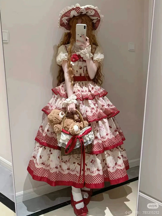 Cherry Lolita Original JSK Sweetheart Lolita CLA-Style Dress for Sale Cute Everyday Country Tea-Tone Dress for Summer and Autumn