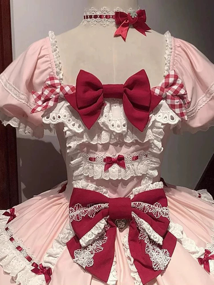 Strawberry Cute Sweet Vintage-Inspired Short-Sleeve OP Lolita Dress
