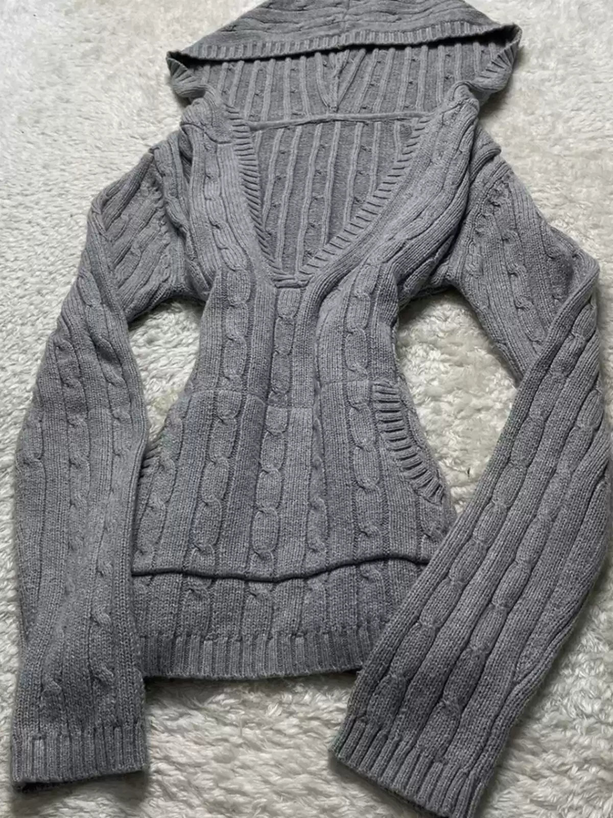 gray hooded twist sweater