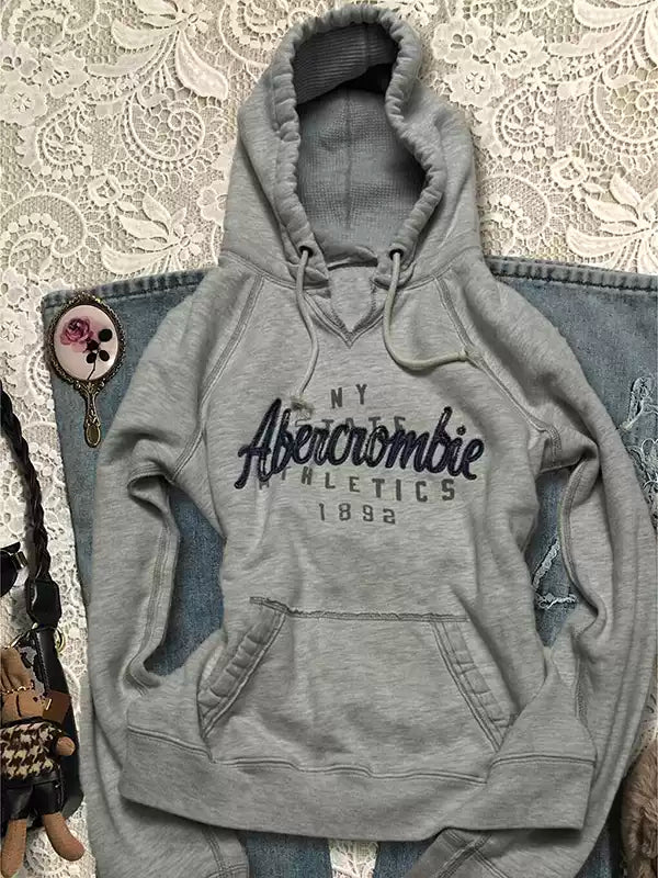 Gray lettered hooded sweatshirt