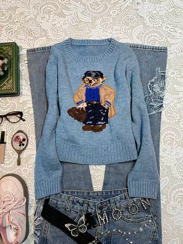 Brown Bear Round Neck Sweater