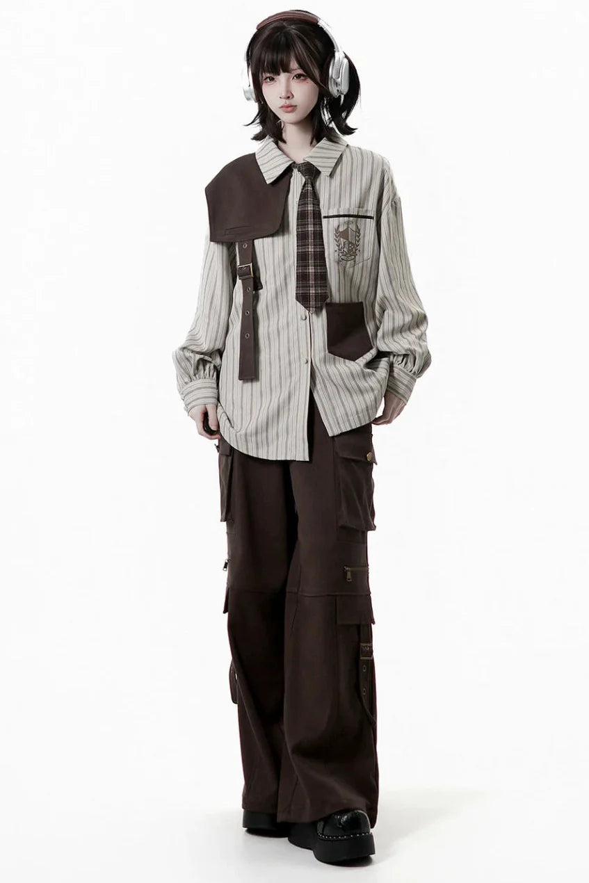 Striped Shirt Dress + Shirt + Cargo Pants + Tie