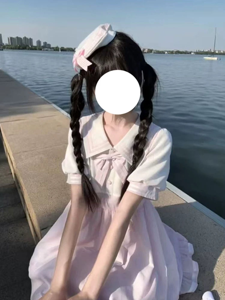 Japanese 2026 Sweet New Academy Summer Dress with Sailor Collar and Butterfly Lace Bow Lolita Princess Dress