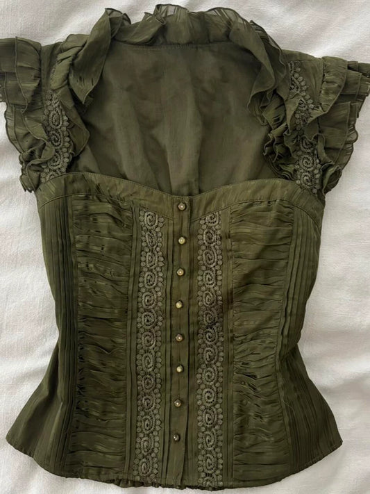 Green Vintage-Inspired Elegant “Fei Fei” Sleeve Slimming Lady’s Top T-Shirt for Summer