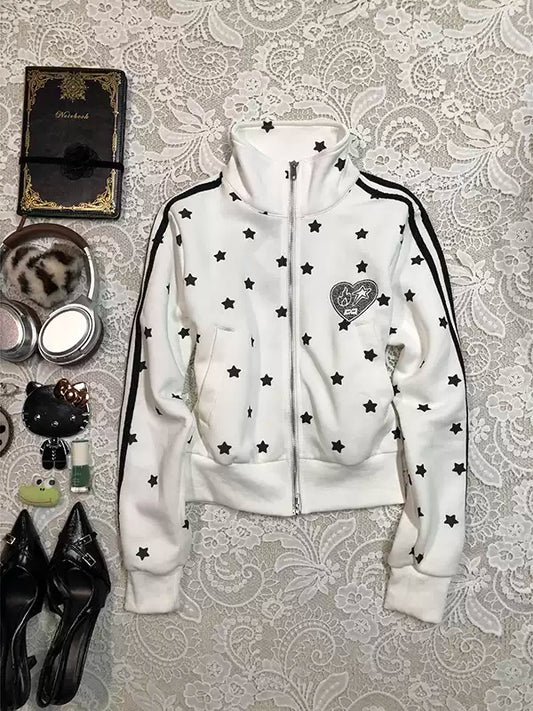 Retro White Stars Printed Jacket