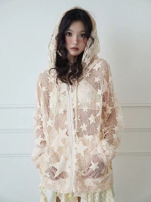 Star Fragments mesh hollow cardigan