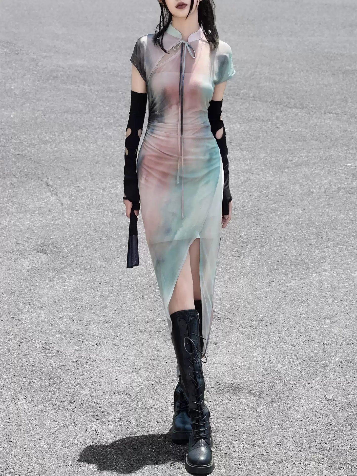 Ink Smudged Cheongsam Dress