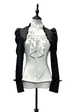 [Pre-order] Dark Gothic Black Short Jacket + White Shirt + Rose Ribbon