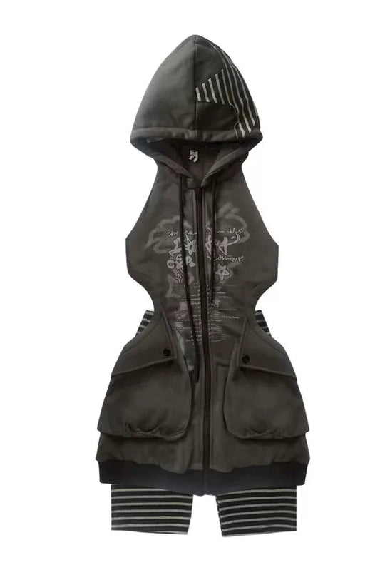 Sleeveless Hoodie Zip Dress Black