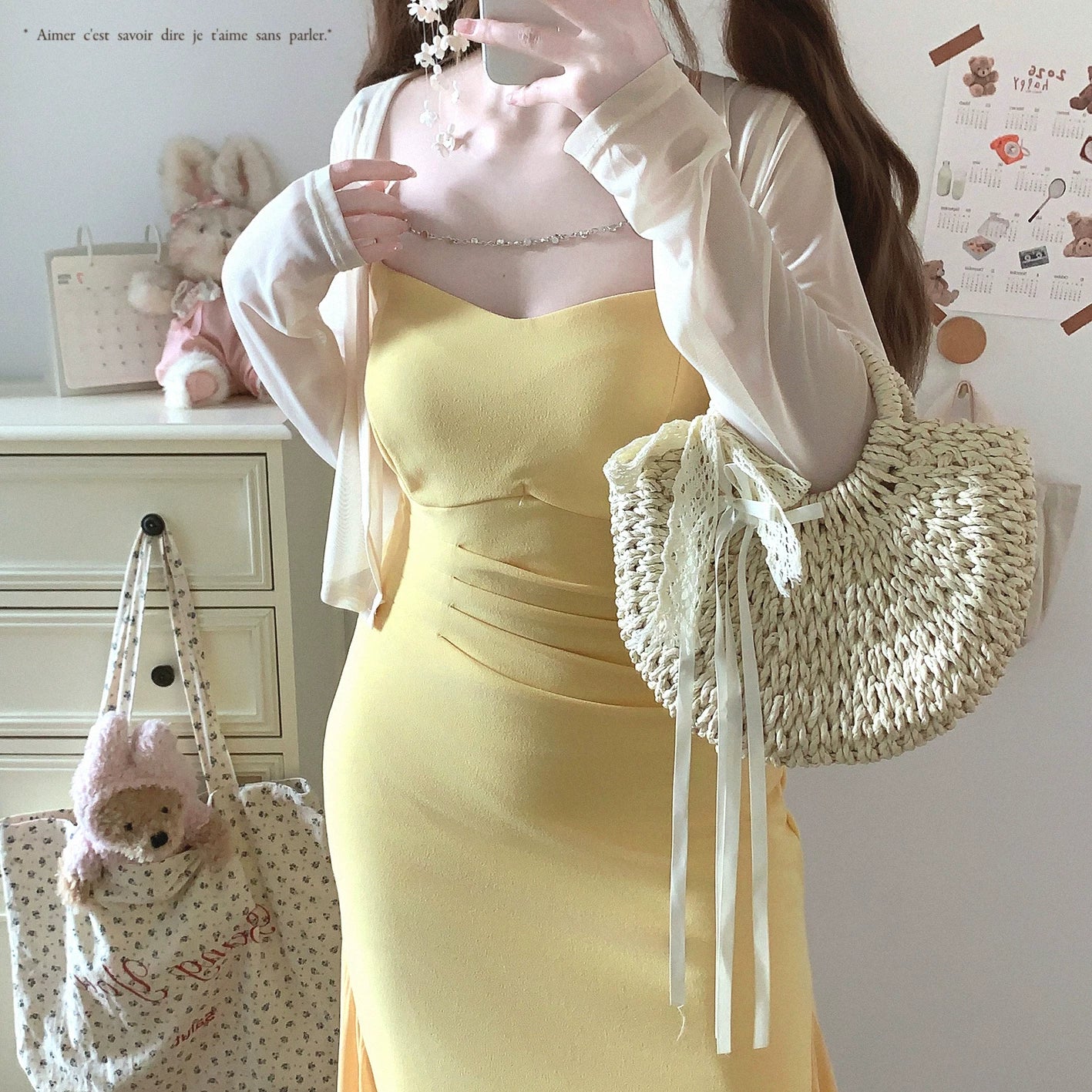 Last Stock HS Elegant Sexy Chain Pleated Slim Fitted Long Slip Mermaid Dress Set (Two-Piece)*f