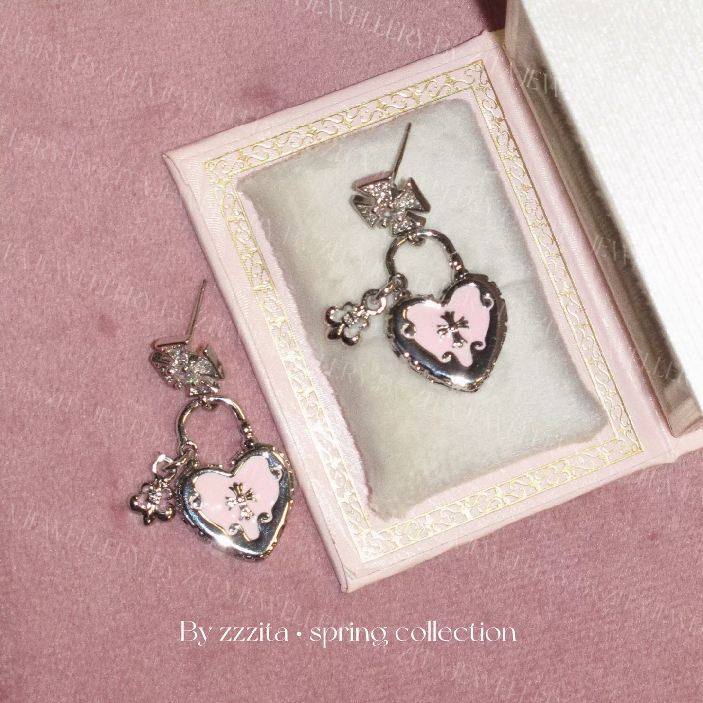 Sparkling Diamond Cross Love Lock Earrings