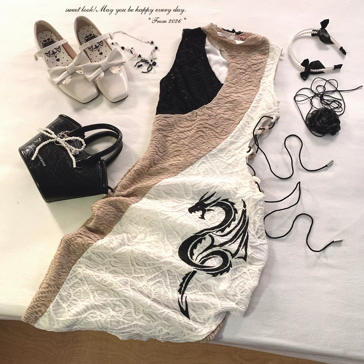 Last-chance XS Sexy “Hot Girl” Stand-Collar Dragon Print Patchwork Texture Tie-Band Midriff-Exposing Sleeveless Cheongsam Dress *f