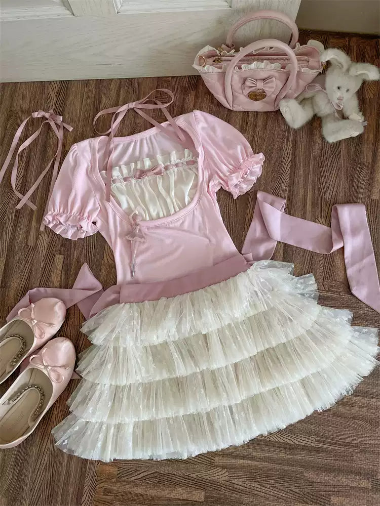Ballet Straps T-shirt + Layered Cake Skirt
