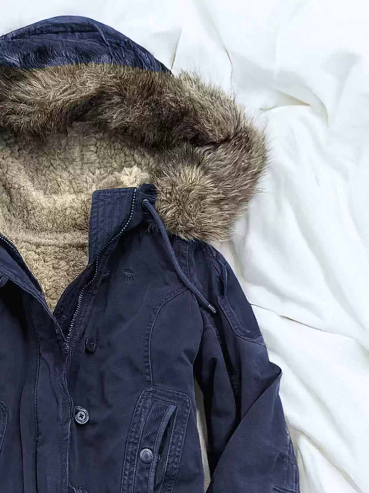 blue lamb wool hooded jacket