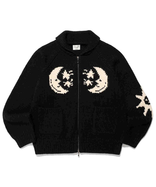 Stars and Moon Jacquard Lapel Knitted Cardigan