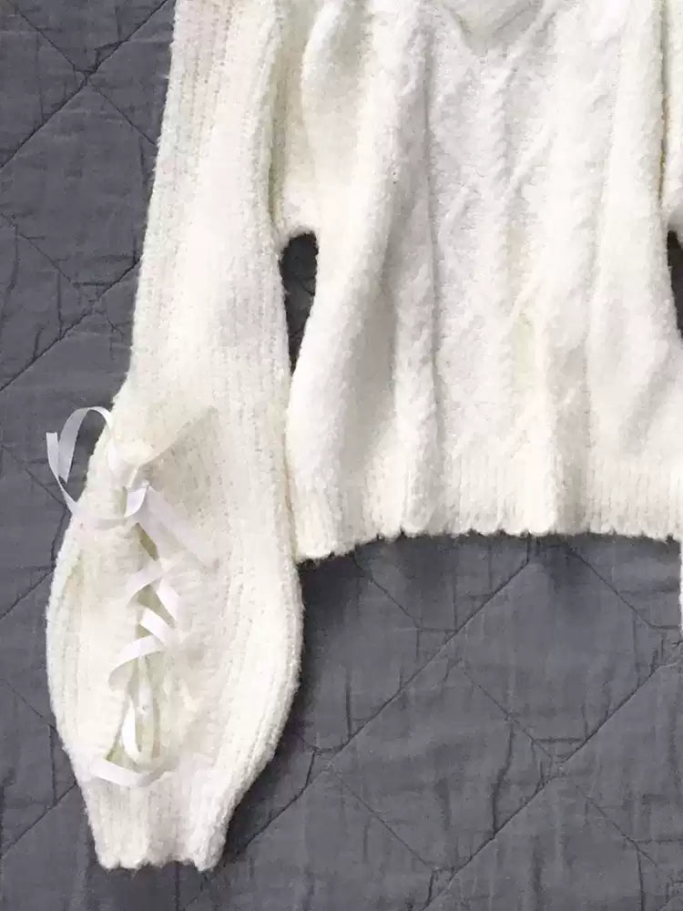 French Bows White Sweater