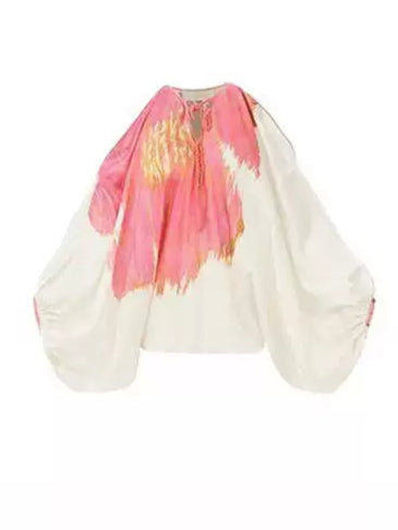 Printed design puff sleeve shirt