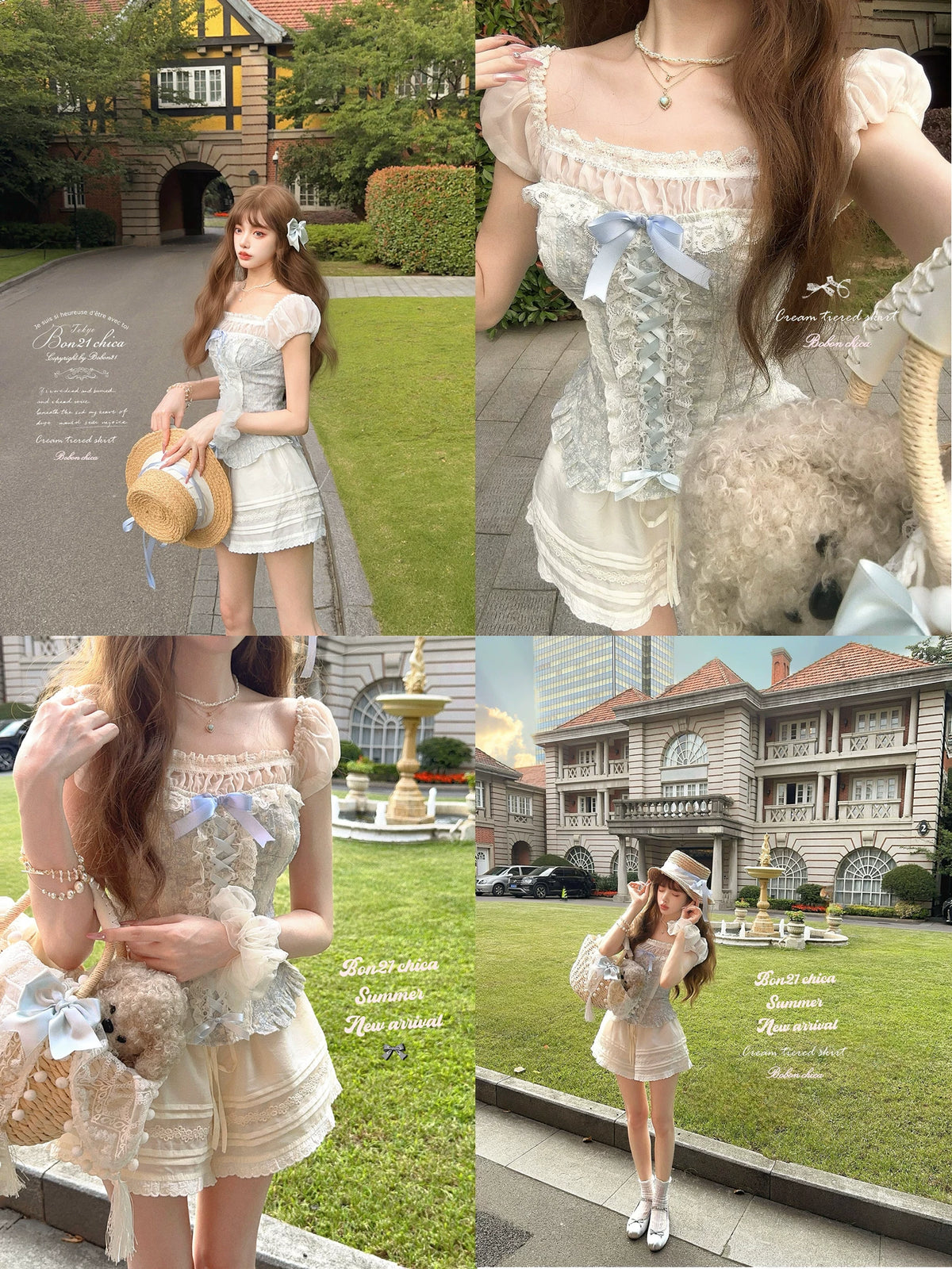“Flower Mirror” French Girl Vintage Floral Two-Piece Bustier Top T2410