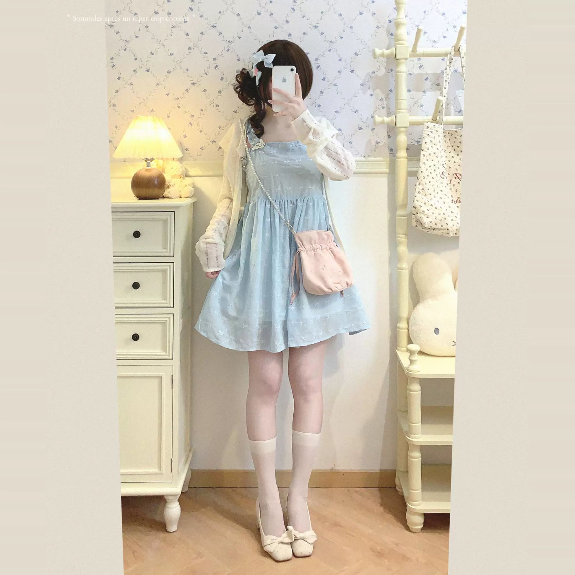 Final-Stock CCK*K Sweet Little Girl Springtime Butterfly Bow Embroidered Diamond-Pattern Jacquard, Soft Camisole Dress