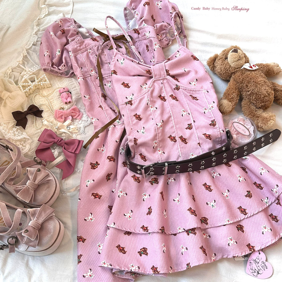 Color-Loss Clearance Sale—Strawberry Bear—Corduroy Little Bear Pattern Cute Dress