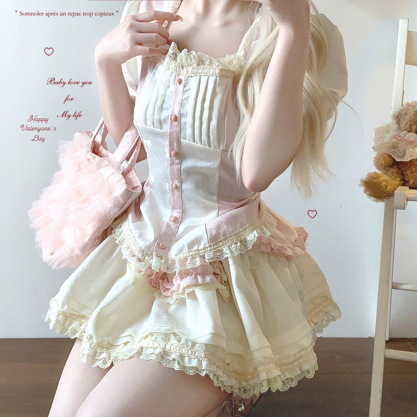 Sleepingdoll Handmade* Magical Girl Jacquard Puff Puff Tulle Lace Dotted Tiered Lace Set