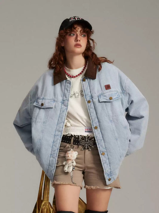 Distressed patchwork embroidered denim cotton jackets