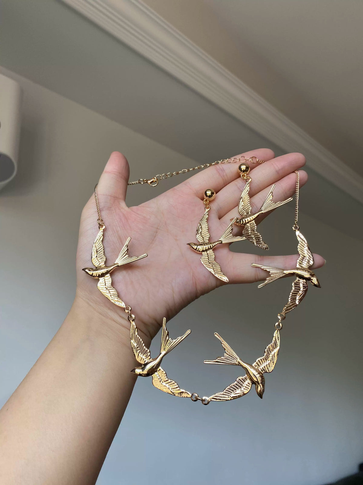B.treasure Swallow Necklace and Earring Set – Distinctive Designer Style, Luxe Look, Intricately Crafted Collar Necklace and Earrings