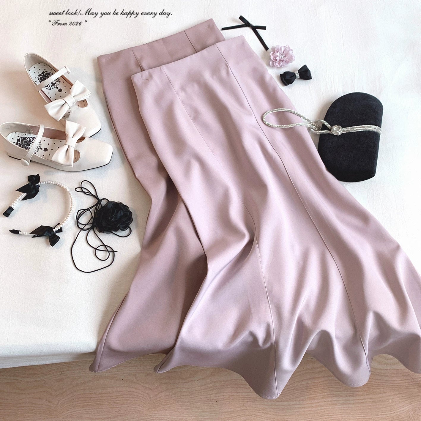 Handmade Clear-Style Vintage Japanese High-Waist Elegant Chic Mermaid Midi Skirt