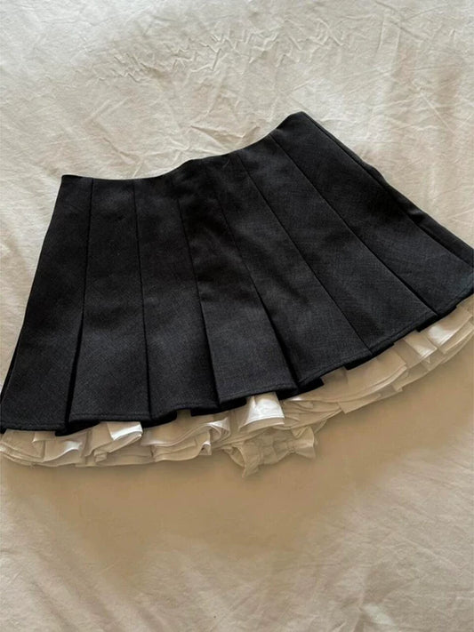 Black Pleated Midi Skirt for Women Summer Vintage Thrift-Inspired Sweet & Spicy Style