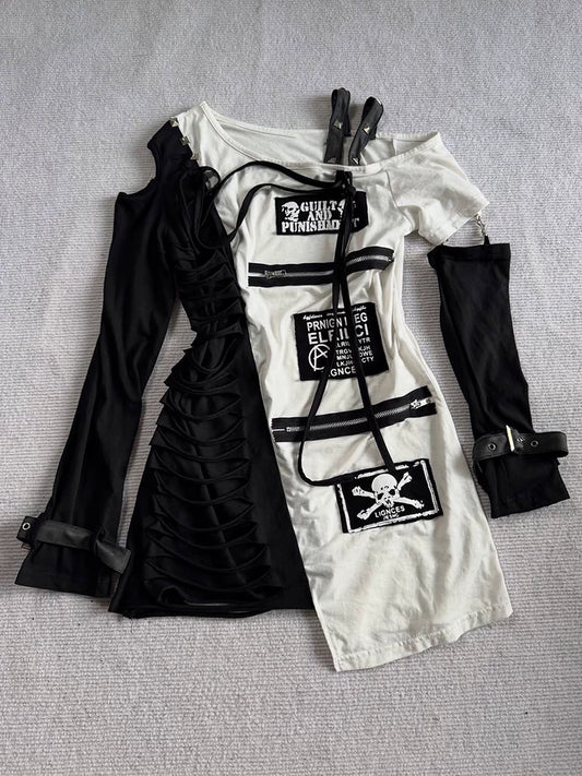Gothic Rose Original American Vintage Dark Chic Slimming Long-Sleeve Top T-Shirt for Women Summer Distressed Cutout Unique