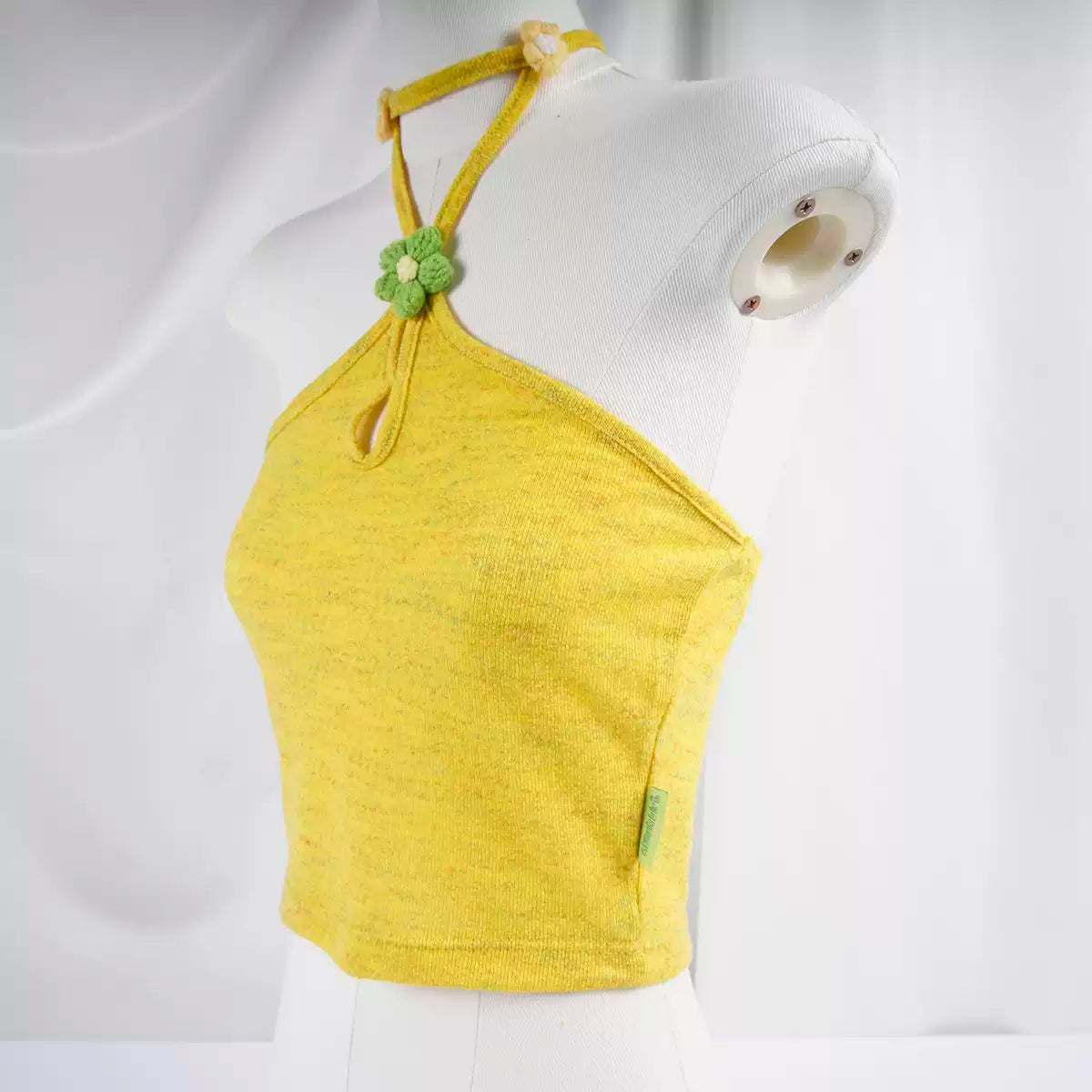 Spring Green Yellow Halter Crochet Flower Vest