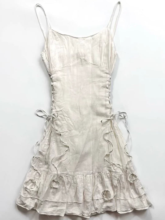 White French Retro Backless Mini Dress with Chanel-Style Cami Dress for Women Summer Sexy Styling