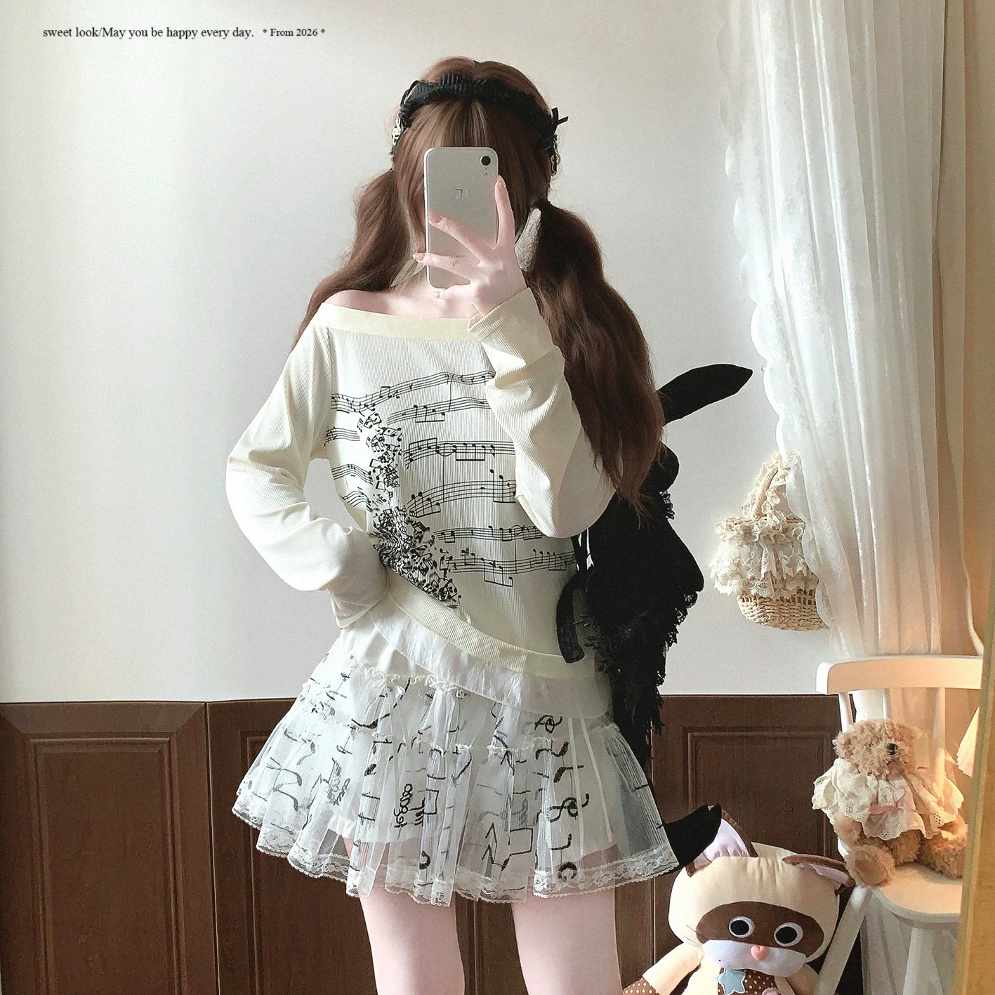 Sleepingdoll Handmade Satin Ribbon Butterfly Bow Music Note Lace Tulle Cake Skirt Half Skirt