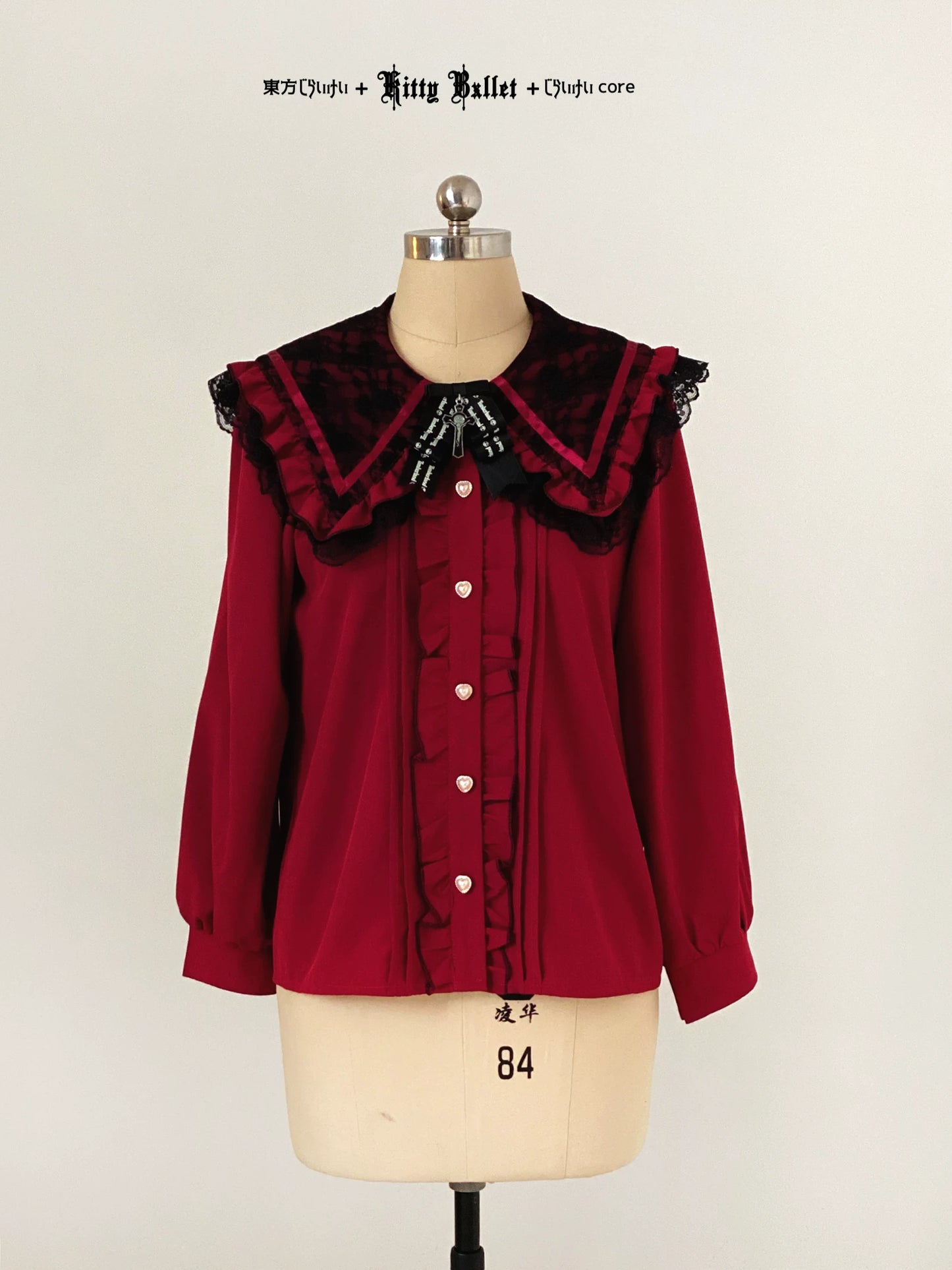 KittyBxllet Original “Lace Revolution” Tie-Strap Off-Shoulder Chiffon Top with Lace Ruffle Hem Long Sleeves