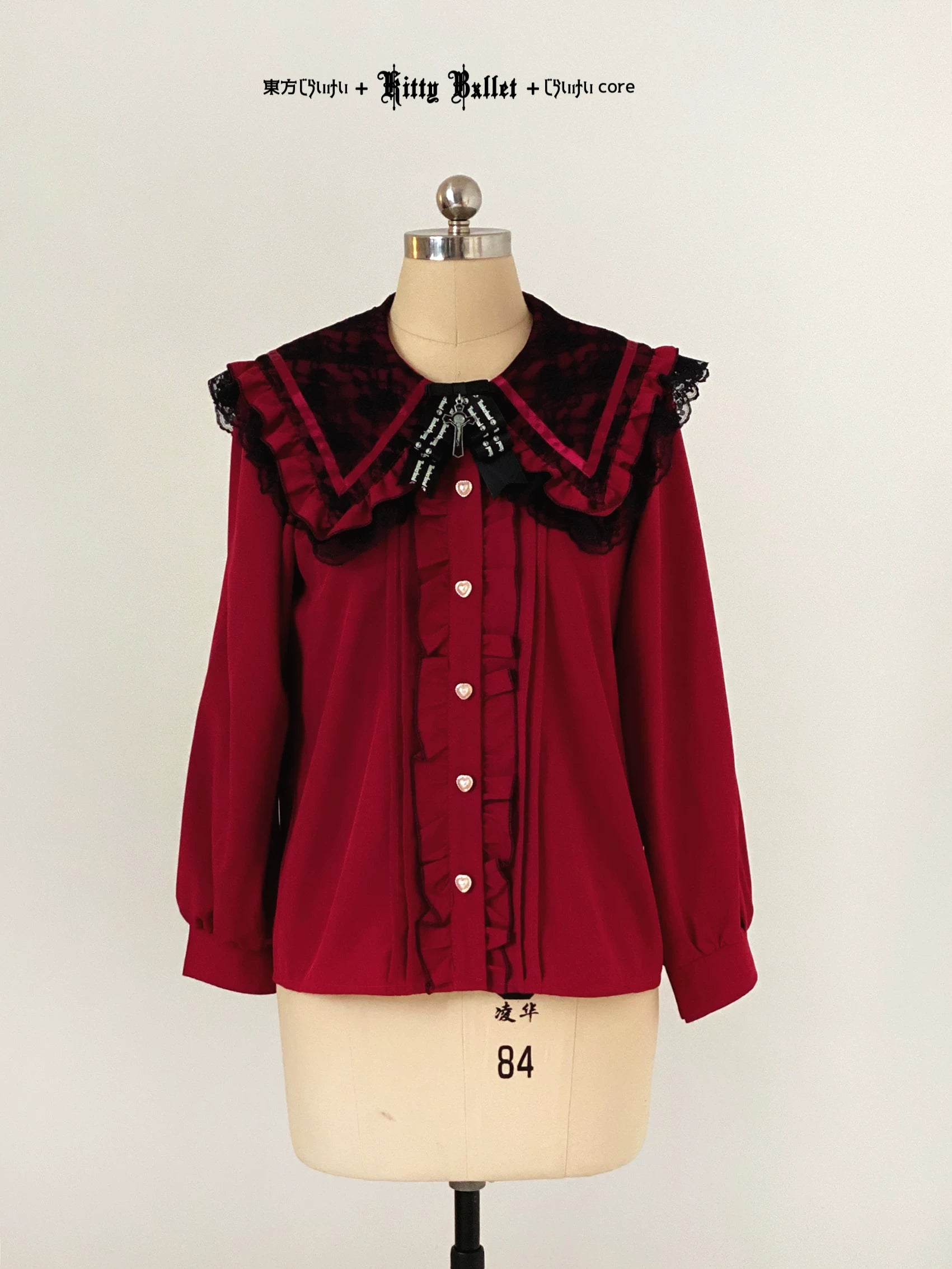 KittyBxllet Original “Lace Revolution” Tie-Strap Off-Shoulder Chiffon Top with Lace Ruffle Hem Long Sleeves
