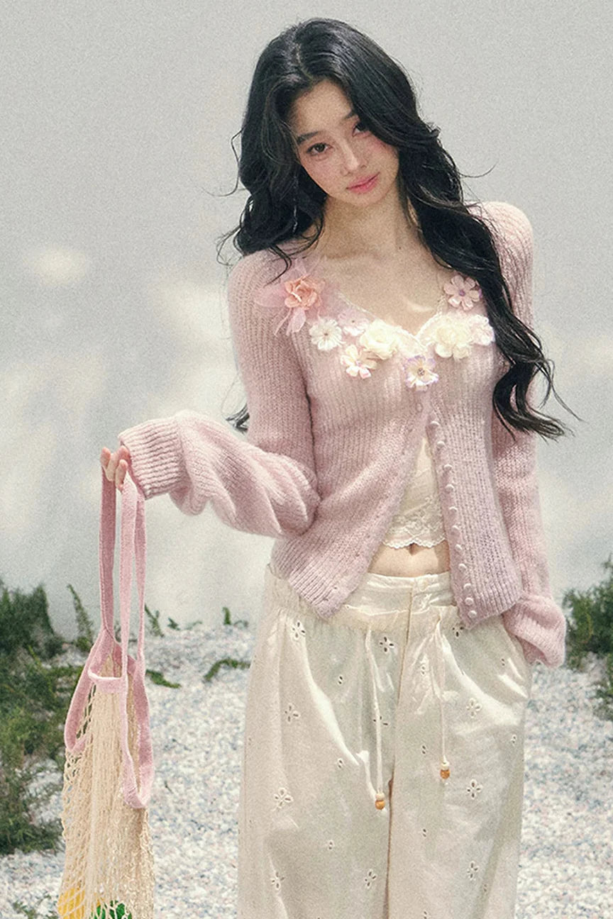3D Floral Cardigan + Camisole