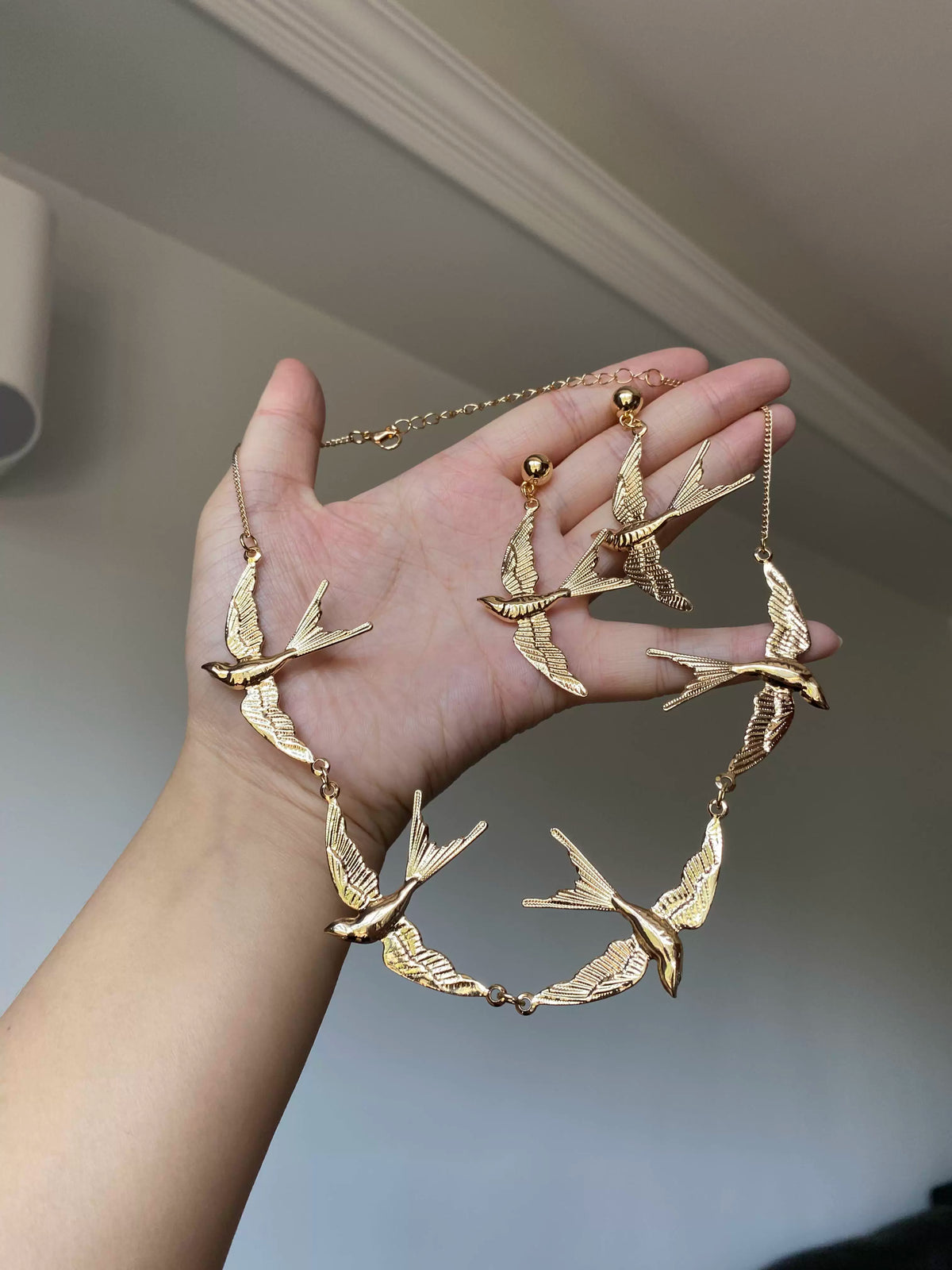 B.treasure Swallow Necklace and Earring Set – Distinctive Designer Style, Luxe Look, Intricately Crafted Collar Necklace and Earrings